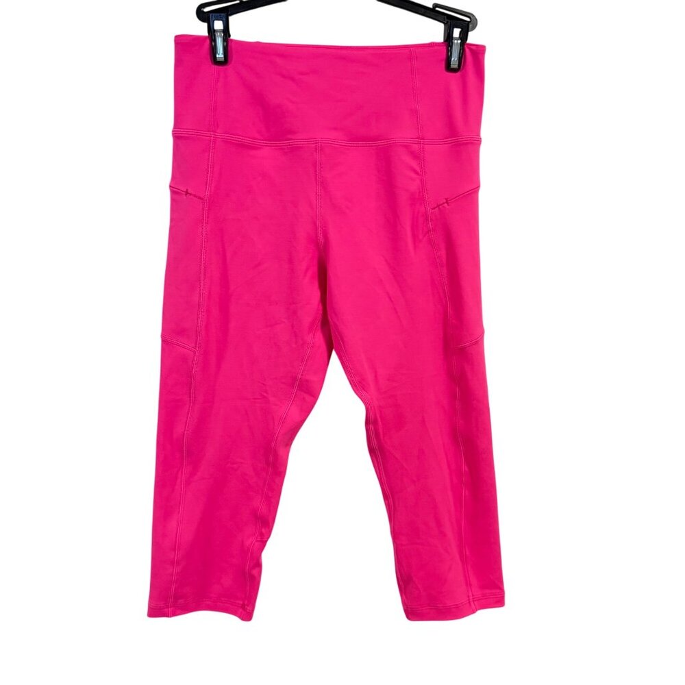 Zyia Light N Tight Hi Rise Crop Leggings ‎ Neon Pink Zip Side Pockets Size 6-8